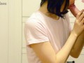 Cute Asian girl chokes on cum after a blowjob with a huge cumshot