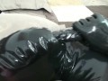 Black Latex Catsuit Encasement With Rubber Mask And Breathplay Masturbation