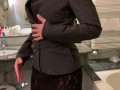 bathroom sex after business dinner in lace dress pantyhose highheels pov