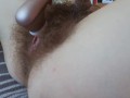 super hairy big clit pussy close up side view orgasm with vibrator