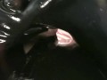 Couple Full In Black Rubber Catsuit Mask Gloves Condom Encasement Latex Sex