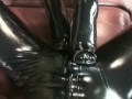 Couple Full In Black Rubber Catsuit Mask Gloves Condom Encasement Latex Sex