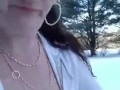 My girl walking in the snow. 