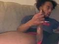 SMOKEPOLEBOY JACKING THICK 11inch BIG BLACK COCK ON COUCH...
