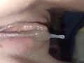Creampie! Sperm flows out of pussy and drips on the floor