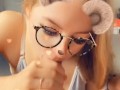 girl on Snapchat sucks big dick and gets covered in cum