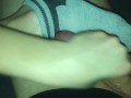 Amateur footjob #56 extreme balls squeezing handjob, cum on ankle sock