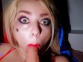 Harley Quinn doing a deep blowjob