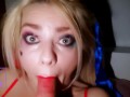 Harley Quinn doing a deep blowjob