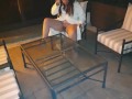 pissing on glass table outside