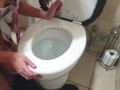 Schoolgirl taking daddy for a piss and sucking his cock | toilet licking