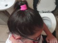 Schoolgirl taking daddy for a piss and sucking his cock | toilet licking