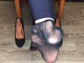 kelly_feet office secretary in black nylon stockings after work shoes 