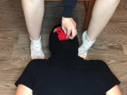 kelly_feet girl dominates guy socks worship and eating red thong