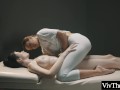Sexy masseuse brings busty teen to orgasm by fingering her hot pussy