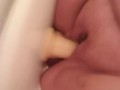 Chubby chick bounces on dildo