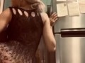 Slim thick cutie twerking and rubbing pussy in black fishnet lingerie