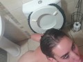 Human toilet teen sucking and licking piss covered dildo in toilet