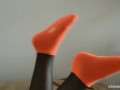 Orange cotton socks and black stockings