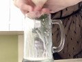 Sexy milf in lingerie squirting breastmilk into cup