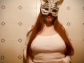 Natural redhead big natural boobs with sexy cat mask