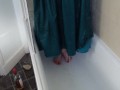 BBW Penny Banks bathing and showering in prom dress wetlook