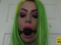 Inked up fetish ballgagged submissive throats