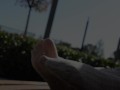 Mistress legs in white tights outdoor
