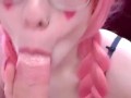 Slutty teen elf takes cum load on face with glasses