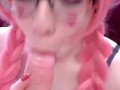 Slutty teen elf takes cum load on face with glasses