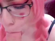 Slutty teen elf takes cum load on face with glasses