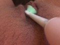 TICKLING MY CLIT WITH ELECTRIC TOOTHBRUSH FEELS SO GOOD AND MAKES ME CUM HARD!