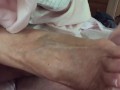 stepaunt Annette talks while giving high arch footjob