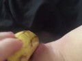 Teen fucks her tight little pussy with a banana & squirts everywhere