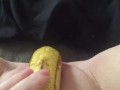 Teen fucks her tight little pussy with a banana & squirts everywhere