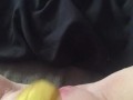 Teen fucks her tight little pussy with a banana & squirts everywhere
