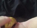 Teen fucks her tight little pussy with a banana & squirts everywhere