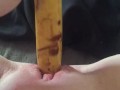 Teen fucks her tight little pussy with a banana & squirts everywhere