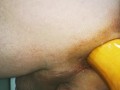 huge vegetable insertion - anal gape close up