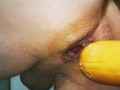 huge vegetable insertion - anal gape close up