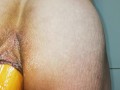 huge vegetable insertion - anal gape close up