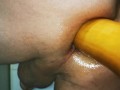 huge vegetable insertion - anal gape close up