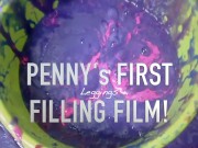 Filling my shiny black wetlook leggings with thick gunge!