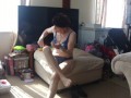 "REFRESHING MY HOT SEXY FEET!" SEXY BARE LEGS TRANSPARENT UNDERWEAR BLUE!