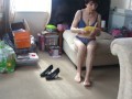 "REFRESHING MY HOT SEXY FEET!" SEXY BARE LEGS TRANSPARENT UNDERWEAR BLUE!