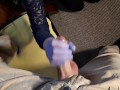 Hand Job and Uncut foreskin dick Play with Cumshoot to her Mouth