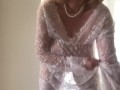 Annabel’s white sheer lace dress