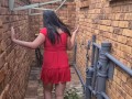 Teen sucking cock and drinking piss in alley