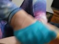 Colorful toe sock job Cumshot