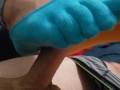 Colorful toe sock job Cumshot